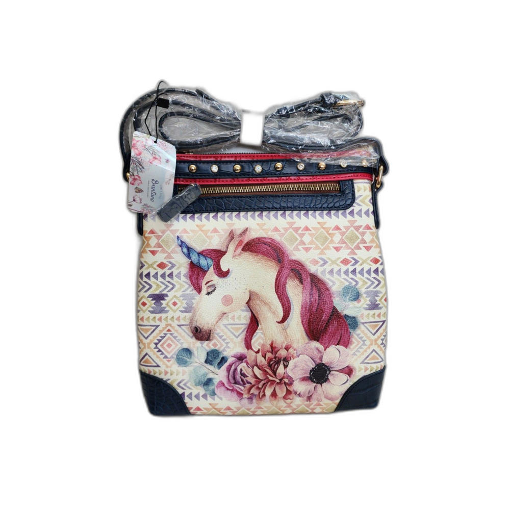 NWT B Brentano Vegan Leather Unicorn Aztec Graphic Crossbody Bag - Picture 1 of 4